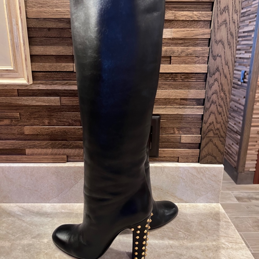 GUCCI Rodano black leather gold studded heel boots - Picture 6 of 14